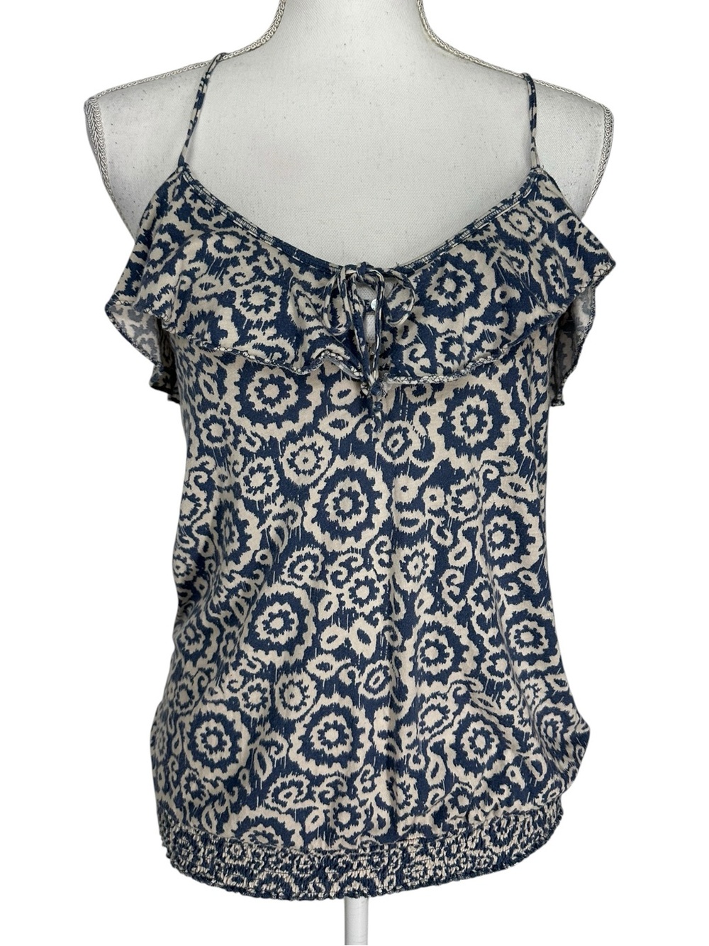 American Eagle Outfitters / Blue & Cream Tank Top / Medium / Y2K Bohemian Fairy